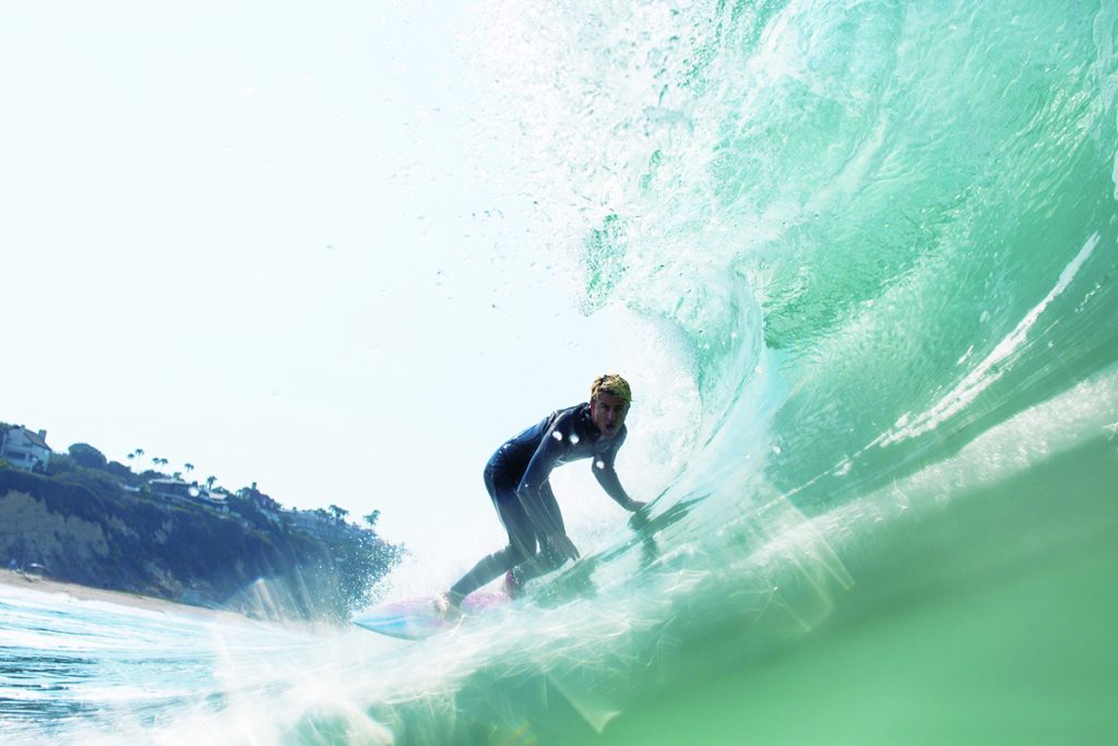 Conrad Carr surfing in Malibu during a recent swell. Photo by Lyon Herron